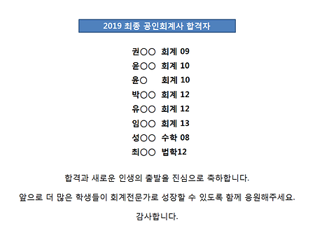 2019 최종 공인회계사 합격자