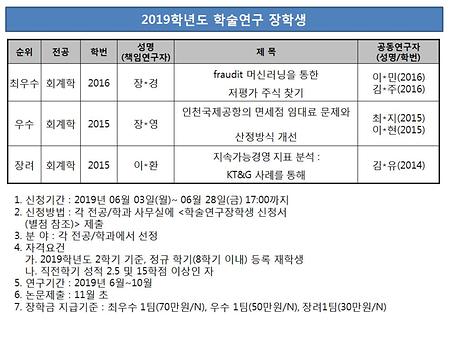 [회계학과] 2019학년도 학술연구 장학생